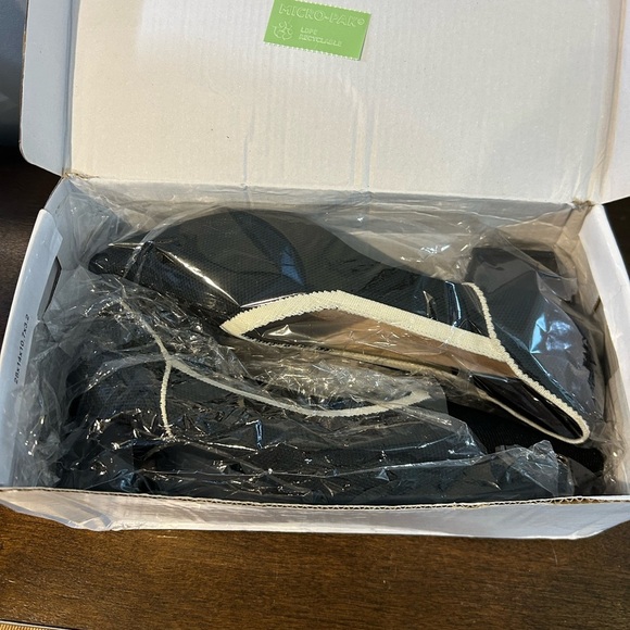 Womens Breathable Knit Chunky Heels Elegant Pointed Toe Black & White Trim 42=10 - Picture 6 of 6